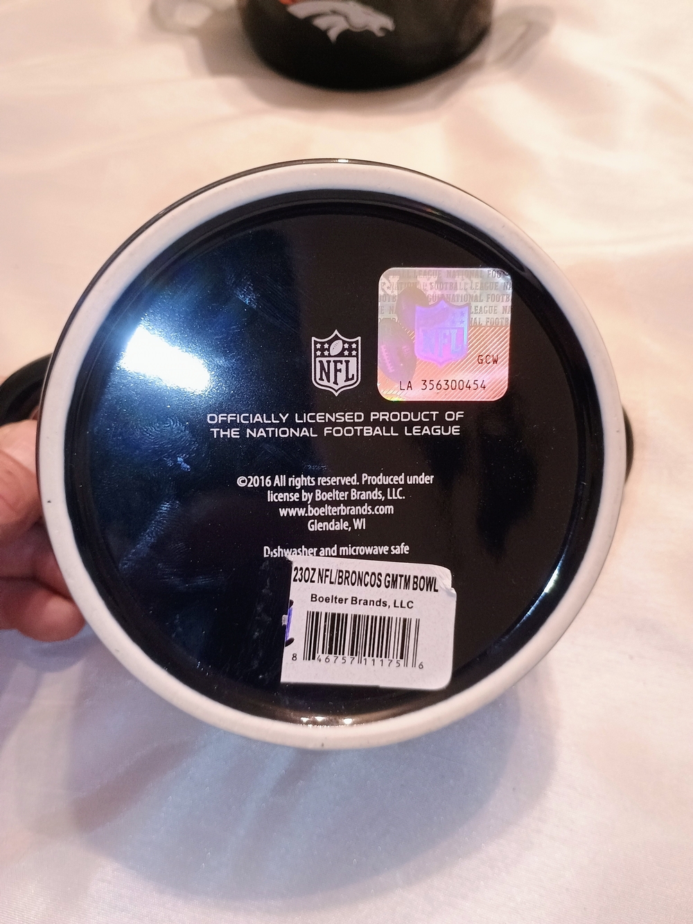 3 Denver Broncos Ceramic Soup Bowls with Handles - Blue and Orange - Picture 5 of 6